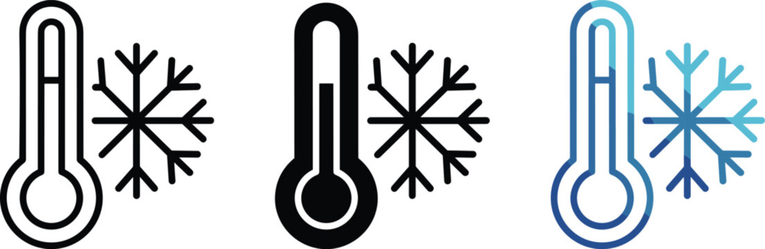 Thermometer and snowflake icons indicating cold temperature in outline black and color