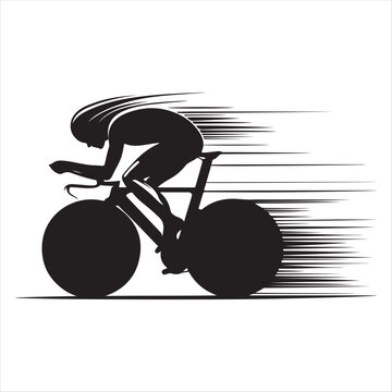 Road Cyclist Time Trial low-aero position, helmet outline and wind streamlines line art logo design concept illustration idea