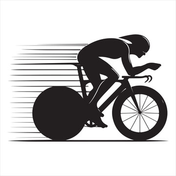 Road Cyclist Time Trial low-aero position, helmet outline and wind streamlines line art logo design concept illustration idea