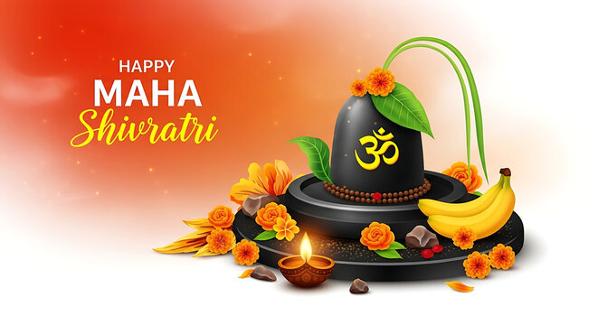 Shiva linga with flowers and banana on plate