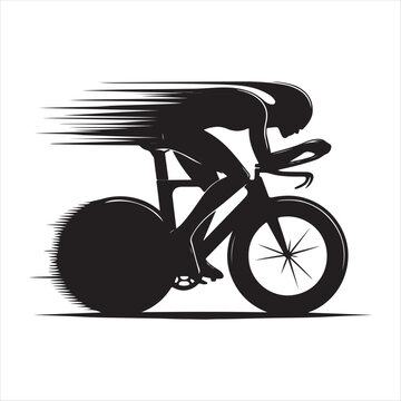 Road Cyclist Time Trial low-aero position, helmet outline and wind streamlines line art logo design concept illustration idea
