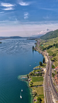 Twann am Neuenburger See, Schweiz, Luftaufnahme, Mai 2026