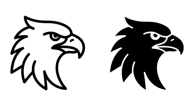 Two eagle head icons in black and white