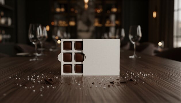 Sophisticated white sweet box in a moody lounge with sea salt and cocoa