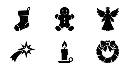 Naklejka premium Black silhouettes of christmas icons