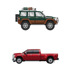 Fototapeta premium Adventure and Utility A Modern Vector Artwork Depicting Robust Off-Road Vehicle and Powerful Pickup Truck
