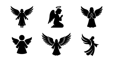 Naklejka premium Collection of various angel silhouettes in different poses and styles