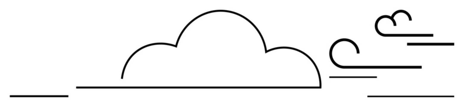Weather, nature, environment, minimalism, outdoor elements, atmospheric conditions. A simple ion of a cloud, wind lines and horizon. Weather and nature concepts in minimalist design