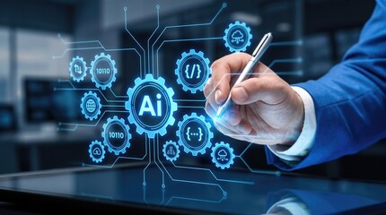 Obraz premium AI automation interface with digital workflow icons
