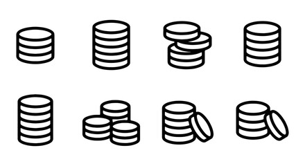 Various stacks of coins in different configurations © PURE VECTOR WORK