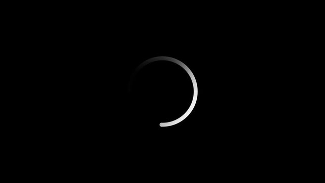 circle loading bar animation on black background. glowing rotating progress indicator loop ideal for user interface, buffering, system processing,