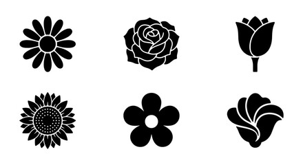 Fototapeta premium Collection of black flower silhouettes