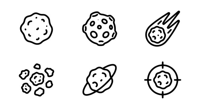 Vector set of various celestial body icons in simple line style