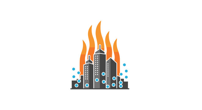 City skyline on fire burning buildings.