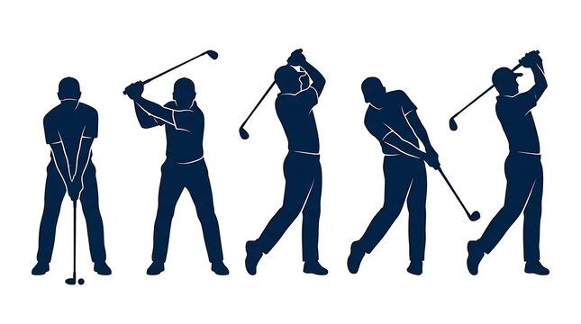Golf swing sequence silhouettes of five stages