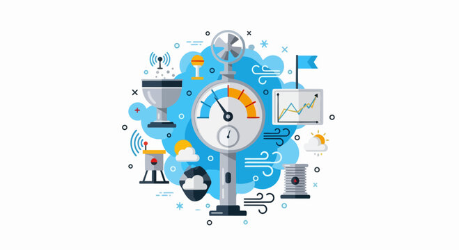 Weather Monitoring and Forecasting Vector Illustration Concept with Meteorological Data Analysis Tools, Climate Sensors, and Atmospheric Gauges