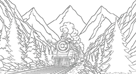 Classic Railroad Train Engine Journey Vector Sketch © Josnara