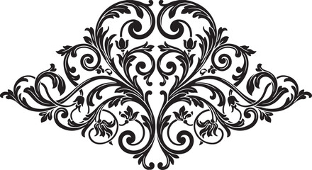 Obraz premium Vintage Baroque Ornamental Flourish Vector – Elegant Swirl Leaf Decoration Black.