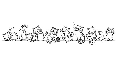 Funny cartoon cats coloring book pages with cute feline characters in outline doodle style vector collection © Hanif