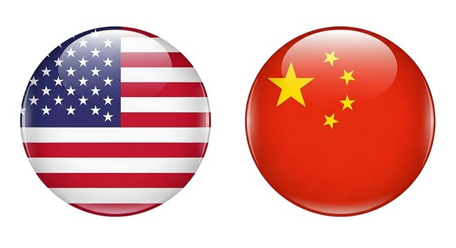 Us and china flags on spherical objects