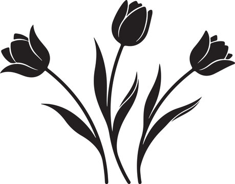 Minimalist Tulip Flower Silhouette, Three Tulips Botanical Vector, Spring Floral Outline, Elegant Tulip SVG