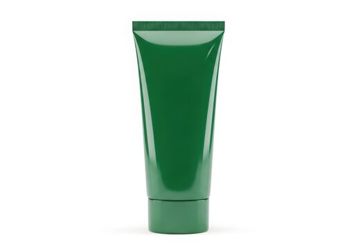 Green cosmetic tube with cap on white background for product mockup