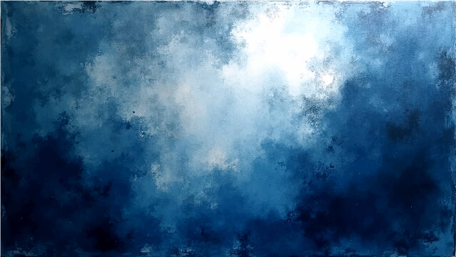 Vector Abstract ethereal artwork of blue sky with illuminated clouds showing nebulous patterns and textured brushstrokes.