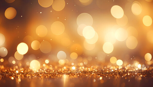 Golden Bokeh Lights Abstract Background with Glittering Sparkles.