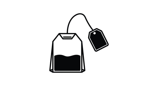 Tea bag with tag and string simple black and white silhouette high quality