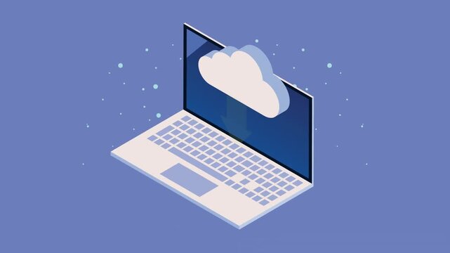 Laptop with cloud download animation.