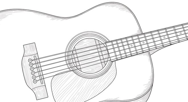 Acoustic Guitar Line Drawing Illustration.