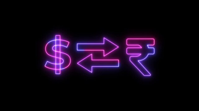 dollar to rupee exchange neon animation 4k.