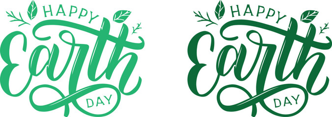 Happy earth day text illustration with green leaves and vines illustration calligraphy typography © MD Rubel