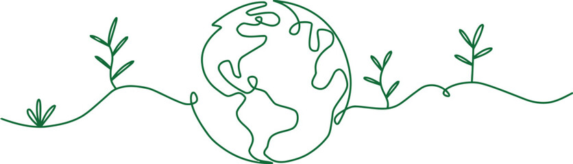 Earth illustration with growing plants symbolizing environmental growth and protection, seedling © MD Rubel