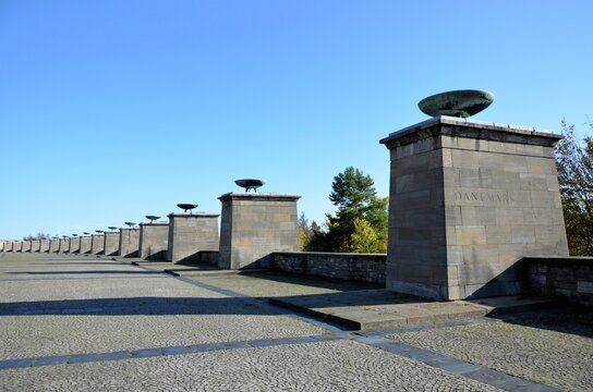 Buchenwald, Germany 10.12.2019: The avenue of the Nations at the GDR memorial of Buchenwald concentration campl near Weimar