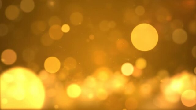 Abstract golden bokeh lights with particle floating effect, festive and luxurious background for special occasions