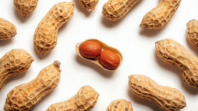 These are raw peanuts shown in their shells and one open pod revealing the seeds