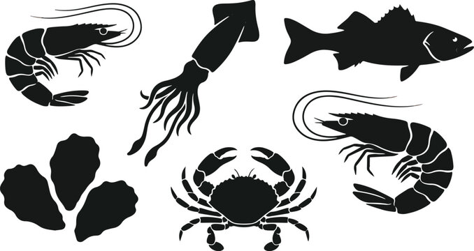 animal shrimp prawn oyster seafood icon fish vector crab marine
