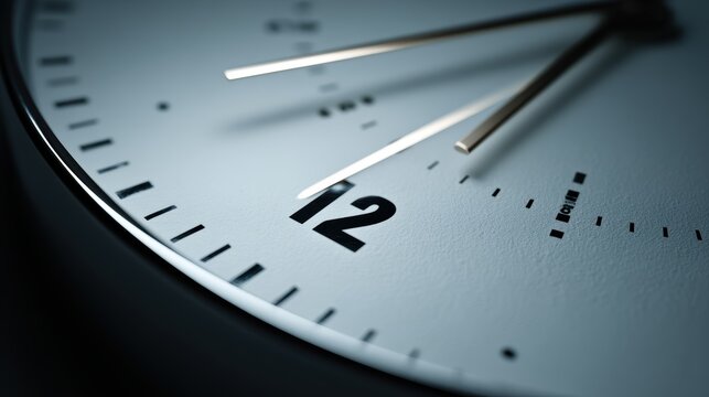 Closeup of a clock face showing the number 12