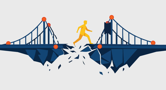 Agile business professional overcoming disruption and bridging the gap in corporate digital transformation strategy
