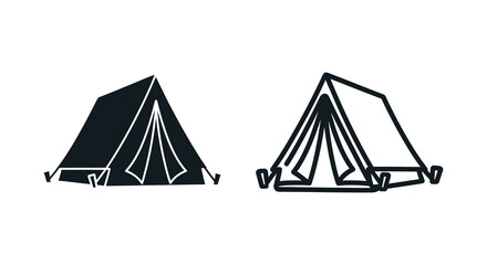 Two tent silhouettes against a white background camping equipment illustration silhouette high quality © shamim