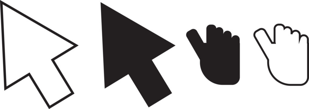 Computer mouse cursor icons and hand pointers on white background