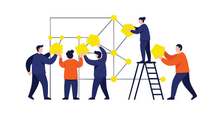 Fototapeta premium Collaborative professional team implementing complex digital infrastructure and agile workflow solutions for enterprise scalability