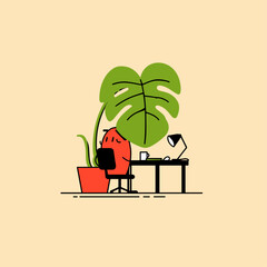 Oversized Neon-Leaf Philodendron in a Minimalist Office © Edik