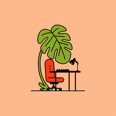 Oversized Neon-Leaf Philodendron in a Minimalist Office © Edik