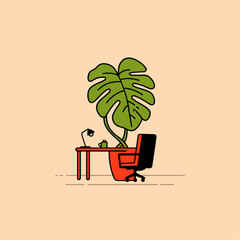 Oversized Neon-Leaf Philodendron in a Minimalist Office © Edik