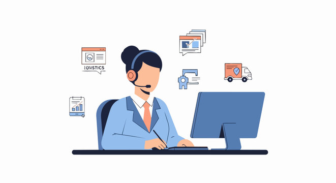 Logistics Coordinator and Customer Support Representative Managing Supply Chain Operations Vector Illustration