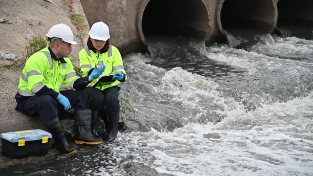 Environmental Monitoring Team Checking Canal Water Contamination