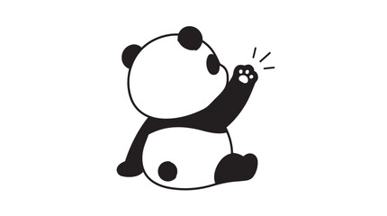 Cute cartoon panda sitting side view raising paw with sparkle effect, line art © NUSRAT JAHAN