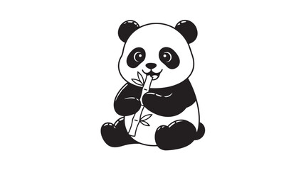 Cute baby panda bear sitting and happily eating bamboo shoot illustration © NUSRAT JAHAN